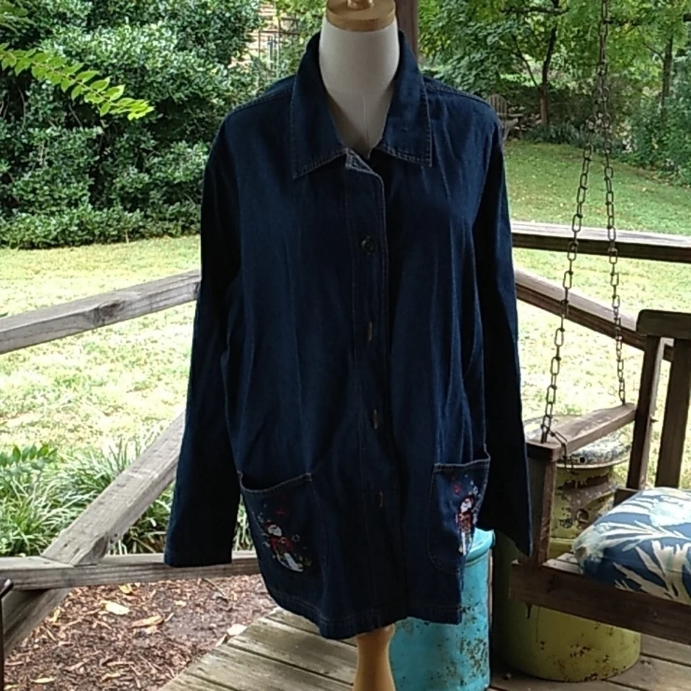 Blair XL snowmen cardinals Christmas Jean denim jacket